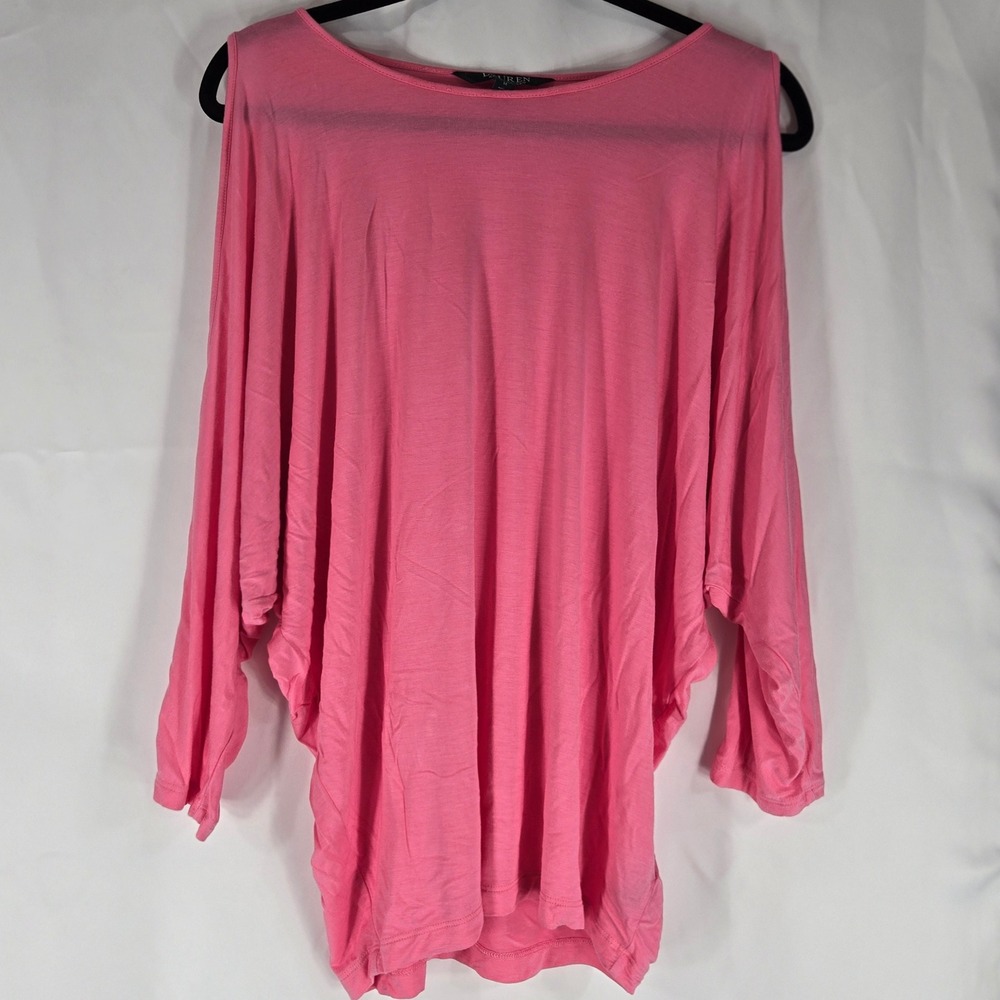 Lauren Ralph Lauren Flowy Pink Cold Shoulder Dolman Sleeve Top Blouse Sz M‎ chic